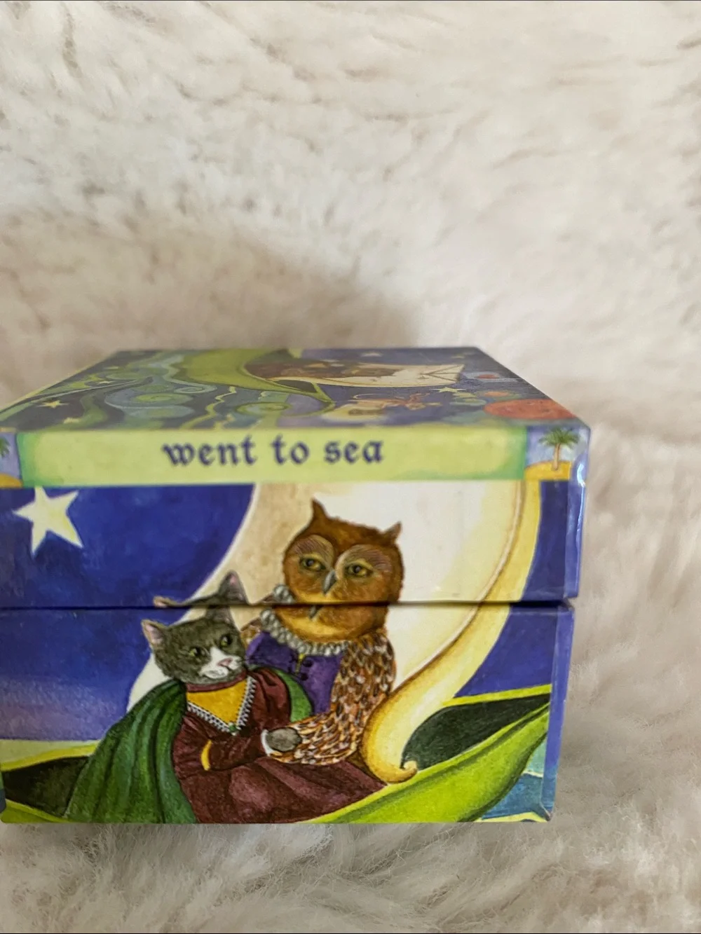 The Owl & the Pussycat Blue Tooth Fairy Jewelry Box with Brass Latch